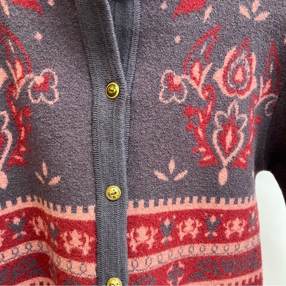 Camela Button Front Cardigan XL pink VTG 1970s Wool Woolmark Pattern Cropped - Picture 4 of 8